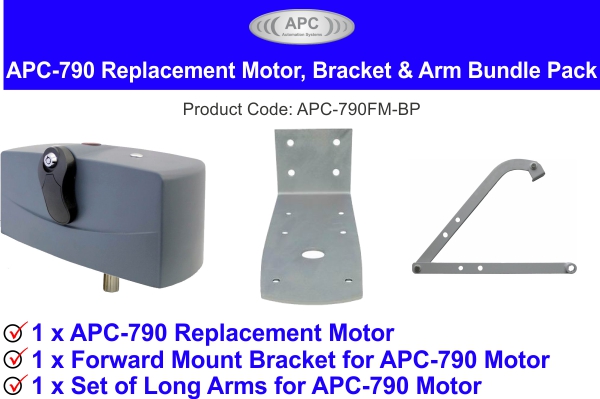 Complete with 1 x APC-790 Motor, 1 x Forward Mount Bracket and 1 x Set of Long Arms